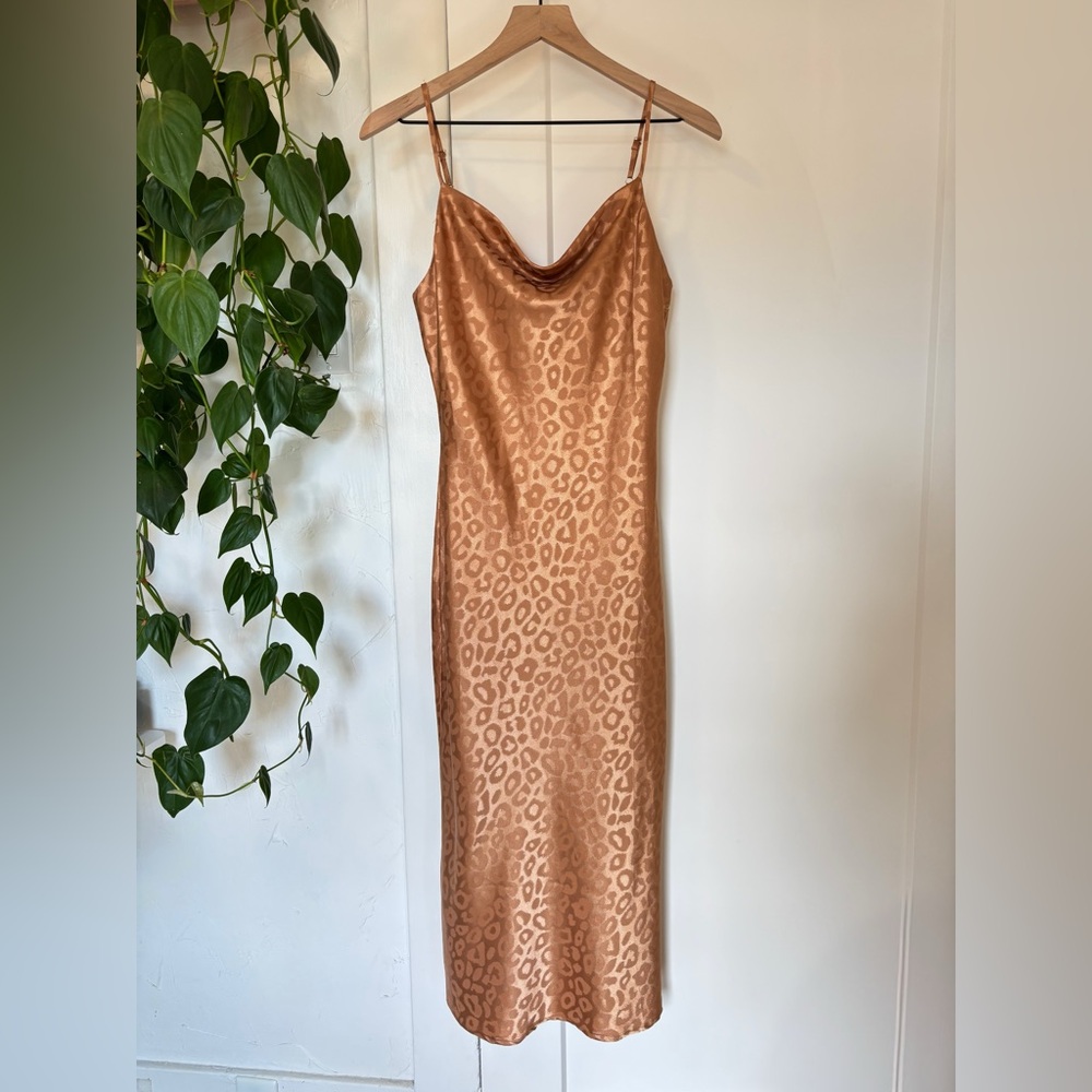 Woven Cowl Midi Dress in Leopard
